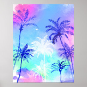Poster da natureza da palmeira da aguarela