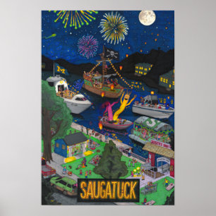 Poster da noite de Saugatuck (13" pequeno x 19")