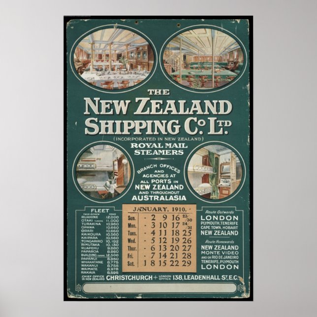 poster da Nova Zelândia Shipping Company de 1910 (Frente)
