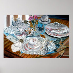 Póster da pintura a óleo porcelana dos vasos do laço do