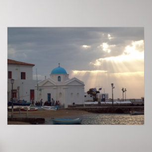 Poster da piscina da ilha de Mykonos da igreja