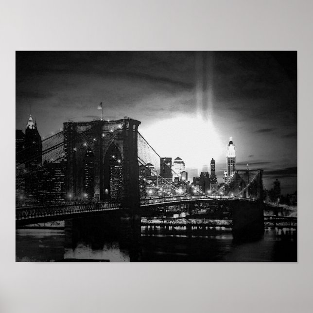 Poster da ponte Nova Iorque Branco preto Brooklyn (Frente)