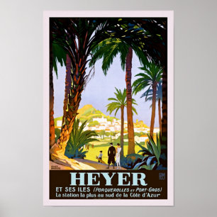Poster da propaganda das viagens vintage de Hyeres