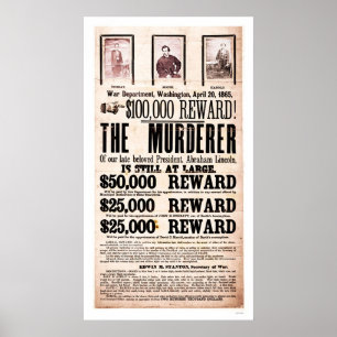Poster da recompensa para o homicídio 1865 de