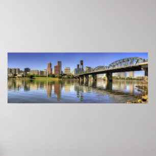 Poster da reflexão da água da skyline de Portlan
