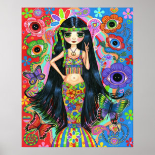 Poster da sereia da menina do Hippie