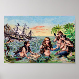 Poster da sereia do vintage