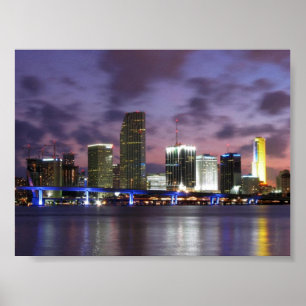 Poster da skyline da noite de Miami