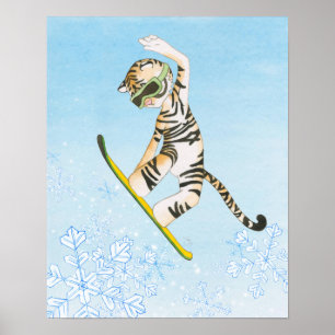 Poster da snowboarding do tigre