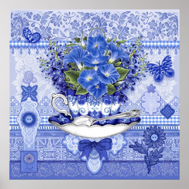Poster da Taça de Porcelana Azul e Flores (Frente)