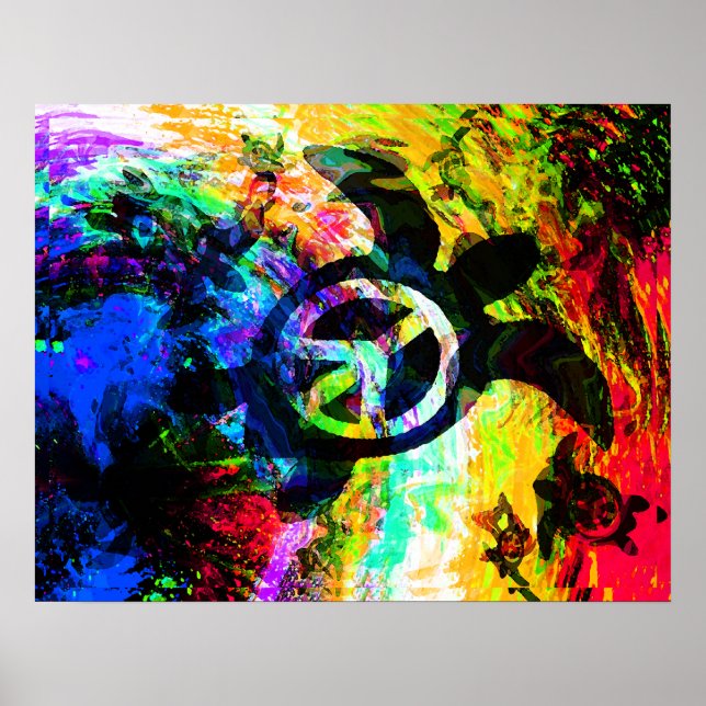 Poster da Tartaruga Psicodélica da Paz (Frente)