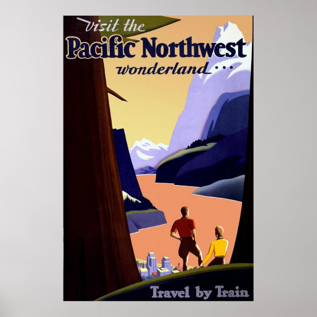 Poster da Viagens vintage Noroeste do Pacífico (Frente)