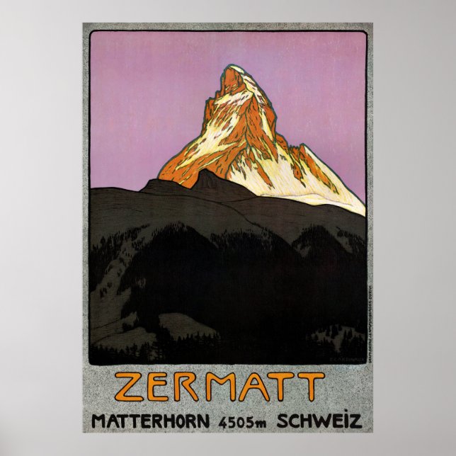 Poster da Viagens vintage Zermatt da suiça restaur (Frente)