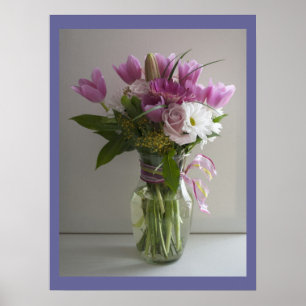 Poster da vida das flores cor-de-rosa & brancas