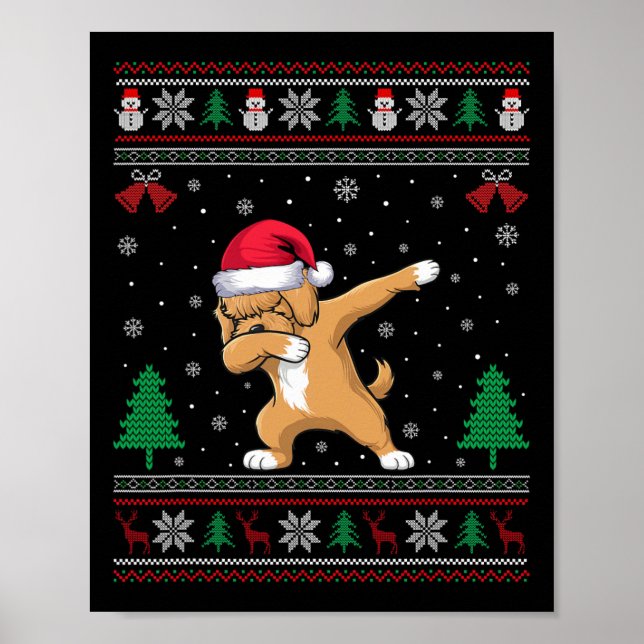 Poster Dabbing Apoo Dog Santa Hat Garotas Crianças Natal (Frente)