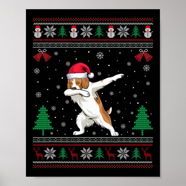 Poster Dabbing Brittany Spaniel Dog Santa Hat Garotas (Frente)