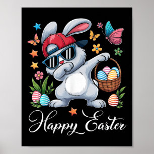 Poster Dabbing Bunny Felz pascoa Egg Hunting Toddler Kid
