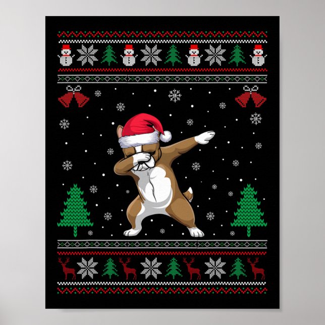 Poster Dabbing Frenchie Dog Santa Hat Garotas Crianças Ch (Frente)