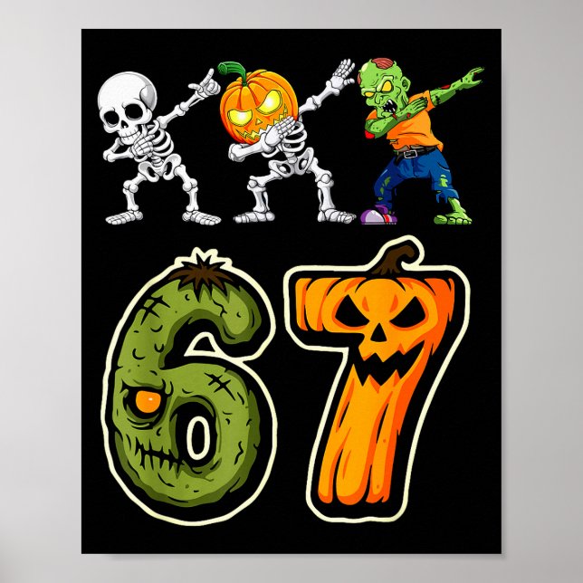 Poster Dabbing Halloween Boys Six Seven 67 Meme Funny Kid (Frente)