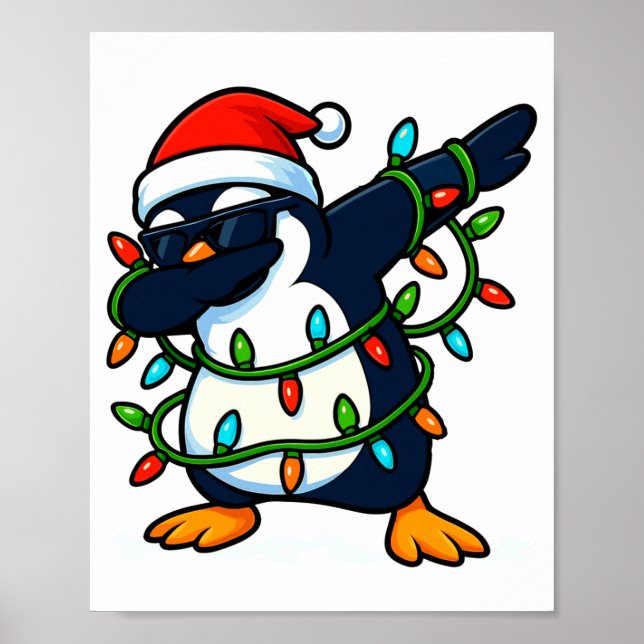 Poster Dabbing Penguin Christmas Girls Xmas Lights Boys C (Frente)