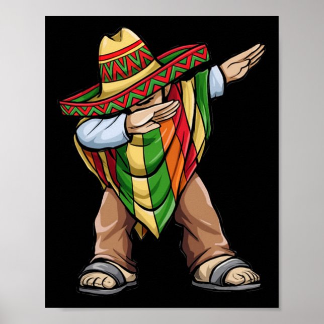Poster Dabbing Poncho Cinco De Mayo Mexicano Sombrero Fes (Frente)