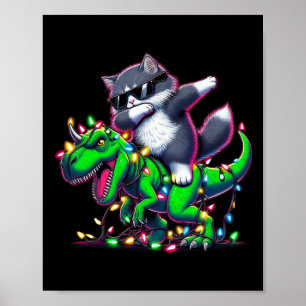 Poster Dabbing Siberian Cat On Xmas Lights Dinosaur T Rex