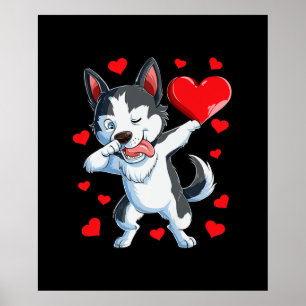Poster Dabbing Siberian Husky Heart Dias de os namorados 