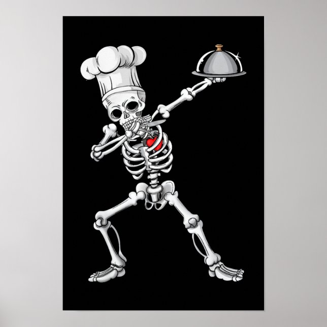 Poster Dabbing Skeleton Chef Alunch Lady Halloween (Frente)