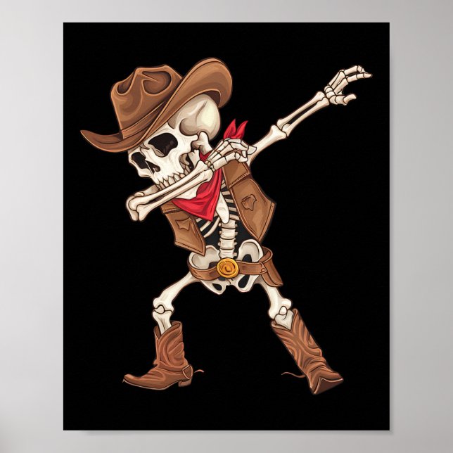 Poster Dabbing Skeleton Cowboy Halloween Costume Boys Men (Frente)
