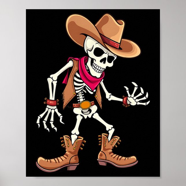 Poster Dabbing Skeleton Cowboy Halloween Meninos (Frente)