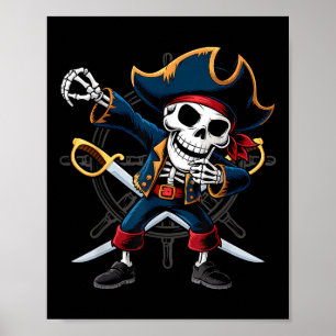 Poster Dabbing Skeleton Pirate Halloween Kids Jolly Roger