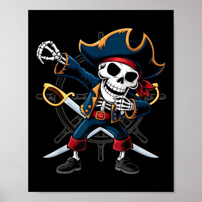 Poster Dabbing Skeleton Pirate Halloween Kids Jolly Roger (Frente)