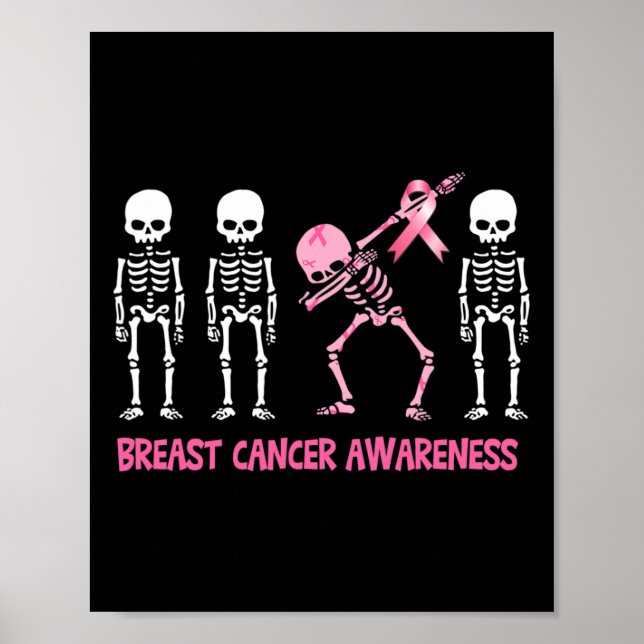 Poster Dabbing Skeleton Rosa Fita Cancer (Frente)