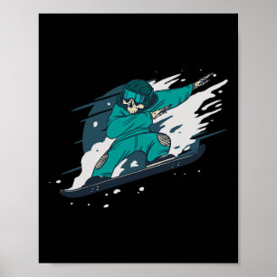 Poster Dabbing Skeleton Snowboarder Snowboard Snowboardin
