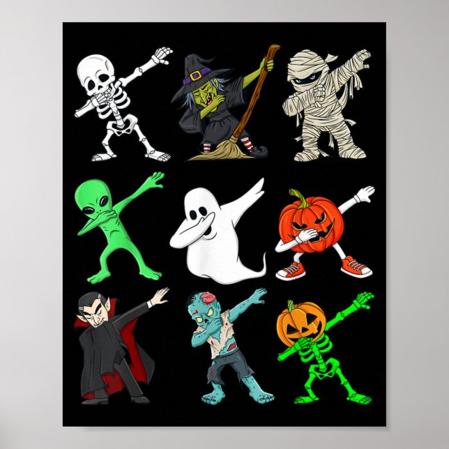 Poster Dabbing Skeleton Witness E Monstros Halloween (Frente)