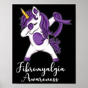 Poster Dabbing Unicorn Purple Ribbon Fibromialgia Awarene