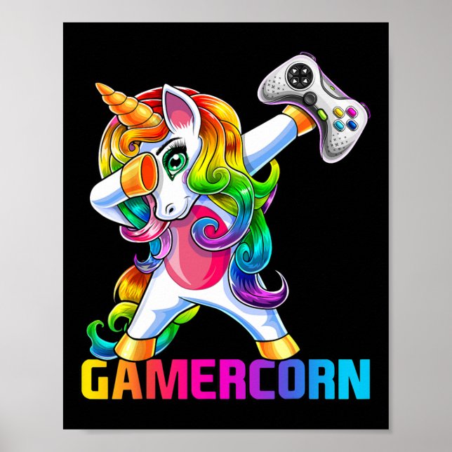 Poster Dabbing Unicorn Video Game Controller Gamer Girl (Frente)
