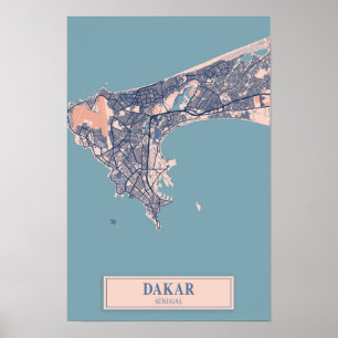 Poster Dacar Senegal África Mapa da Cidade Ventilada Viag