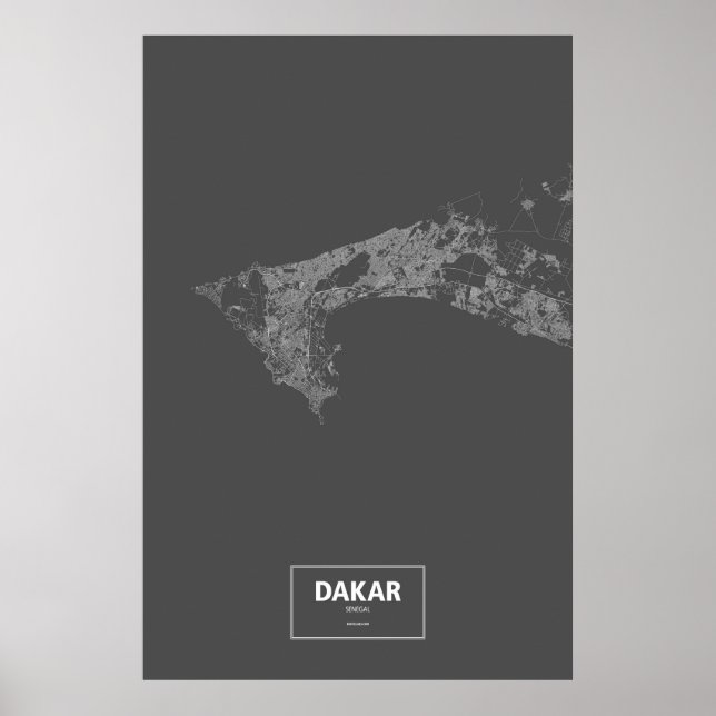 Poster Dacar, Senegal (branco no preto) (Frente)