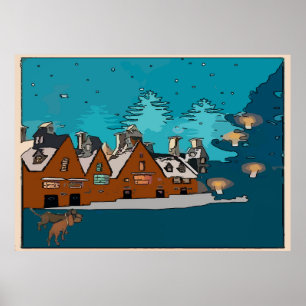 Póster Dachshances na vila de inverno,