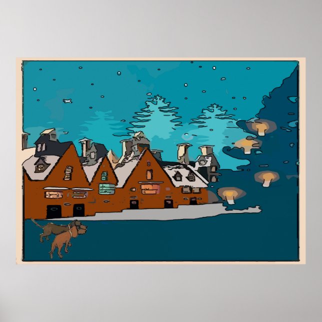 Póster Dachshances na vila de inverno, (Frente)