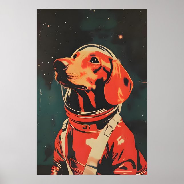 Poster Dachshund Astronaut Poster, Dachshund Retro Print (Frente)