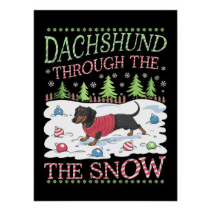 Póster Dachshund Através da Neve