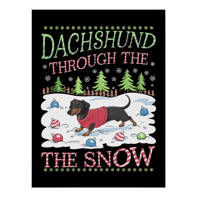 Póster Dachshund Através da Neve (Frente)
