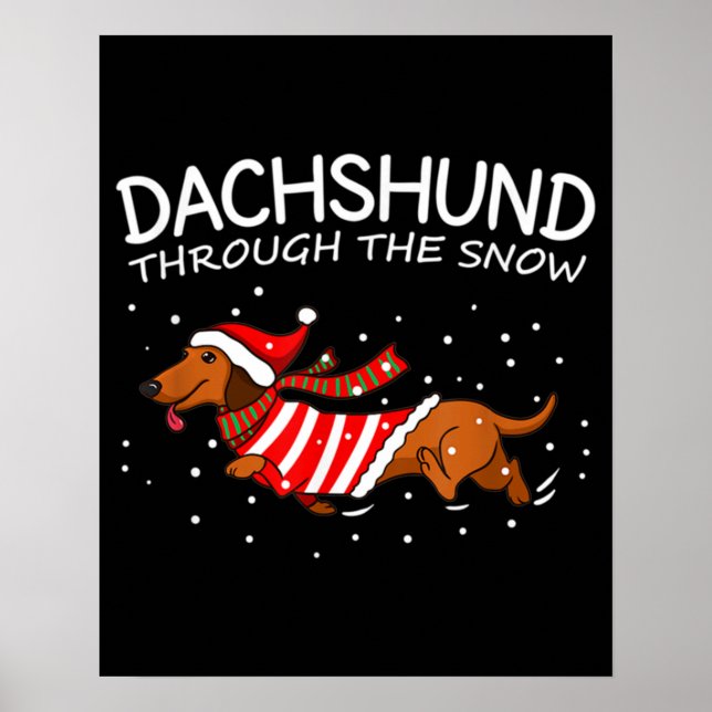 Poster Dachshund Através Do Natal Engraçado Da Neve (Frente)