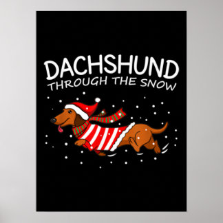 Poster Dachshund Através Do Natal Engraçado Da Neve