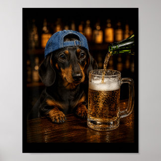 Poster Dachshund Bebendo Cerveja Meme de Cachorro Engraça