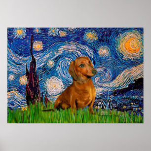 Poster Dachshund (Brown1) - Noite Estrelada