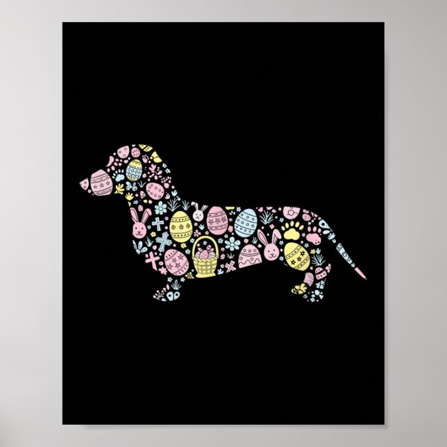 Poster Dachshund Bunny Páscoa Páscoa de Ovos Dia das Mulh (Frente)