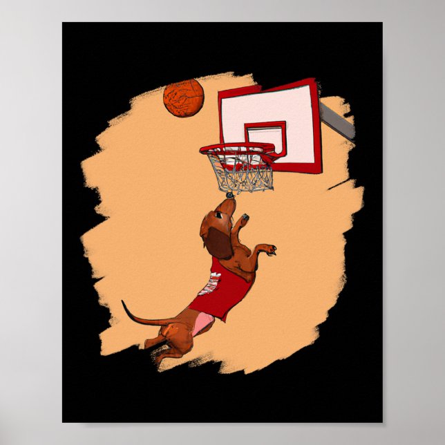 Poster Dachshund Chiweenie Wiener Dog Jogando Bysketbyll (Frente)